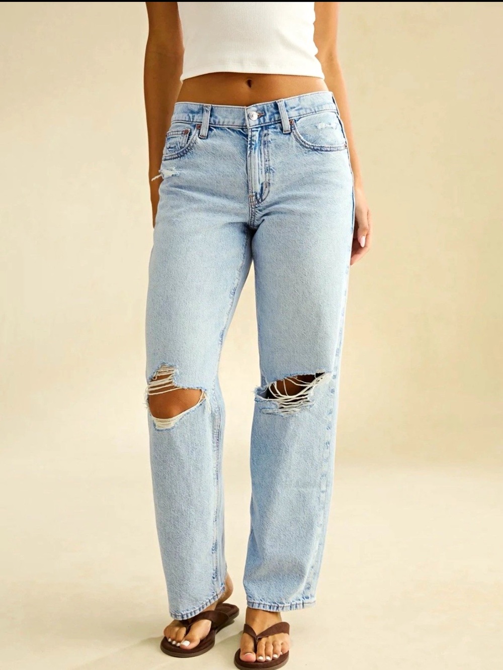 American Eagle Outfitters Light Blue Distressed Straight jeans size 10 tall